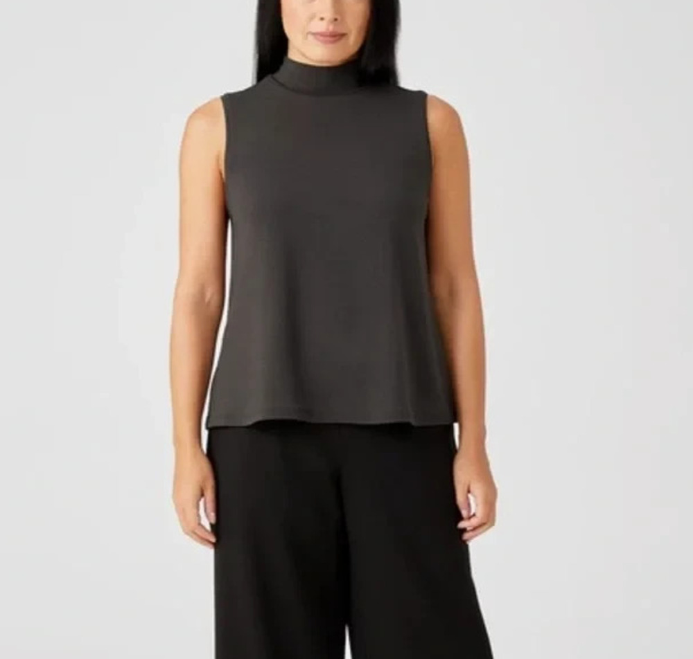 Eileen Fisher Fine Jersey Mock Neck Tank top Dark Grey Size Large A011286